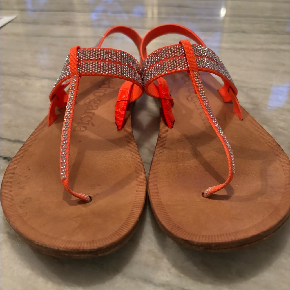 Pedro Garcia Women's Orange Zulimar Rhinestone Sandal Swarovski Crystal 6.5 37